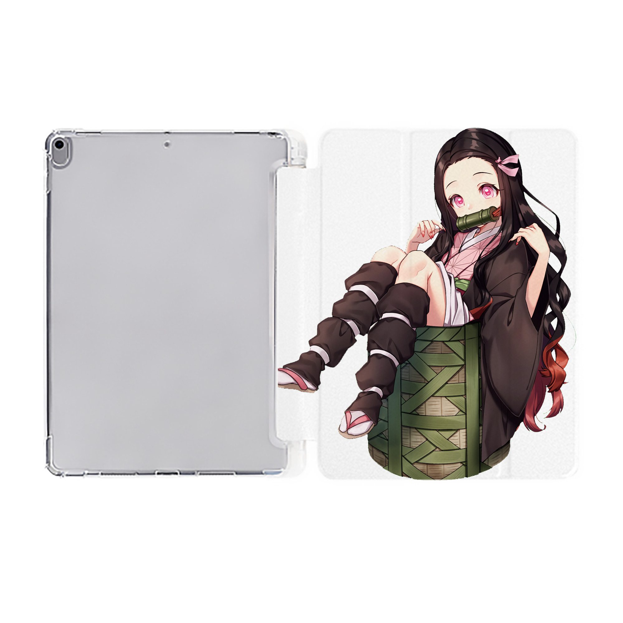 （画像用） 鬼滅の刃（きめつのやいば）竈門 禰󠄀豆子／かまど ねずこ Kamado Nezuko IPad ケース ペン収納付き 三つ折りスタンド PUレザー×シリコン 対応機種9.5/10.5/10.9インチ